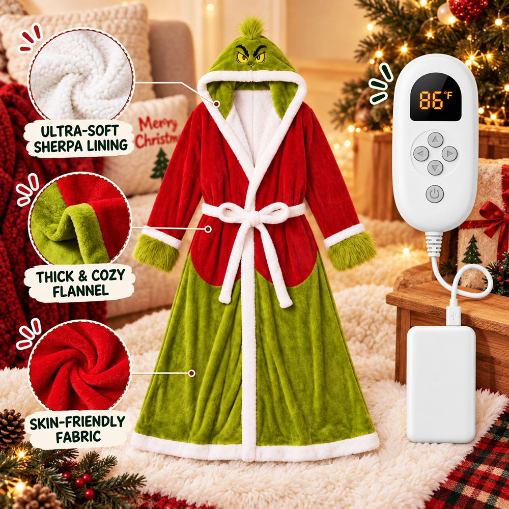 Christmas Heated Wearable Blanket, Sherpa Hooded Blanket with Heater Controller