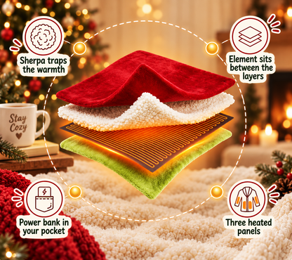 Christmas Heated Wearable Blanket, Sherpa Hooded Blanket with Heater Controller