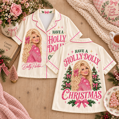 Christmas Satin Pajama Set for Women - Patchwork Butterfly & Floral Print Pajamas