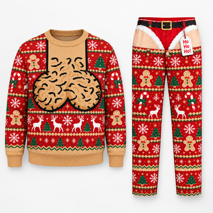 Funny Christmas Sweater & Pants Set, Festive Holiday Novelty Outfit, Gingerbread Reindeer Winter Set, Ugly Christmas Party Gift