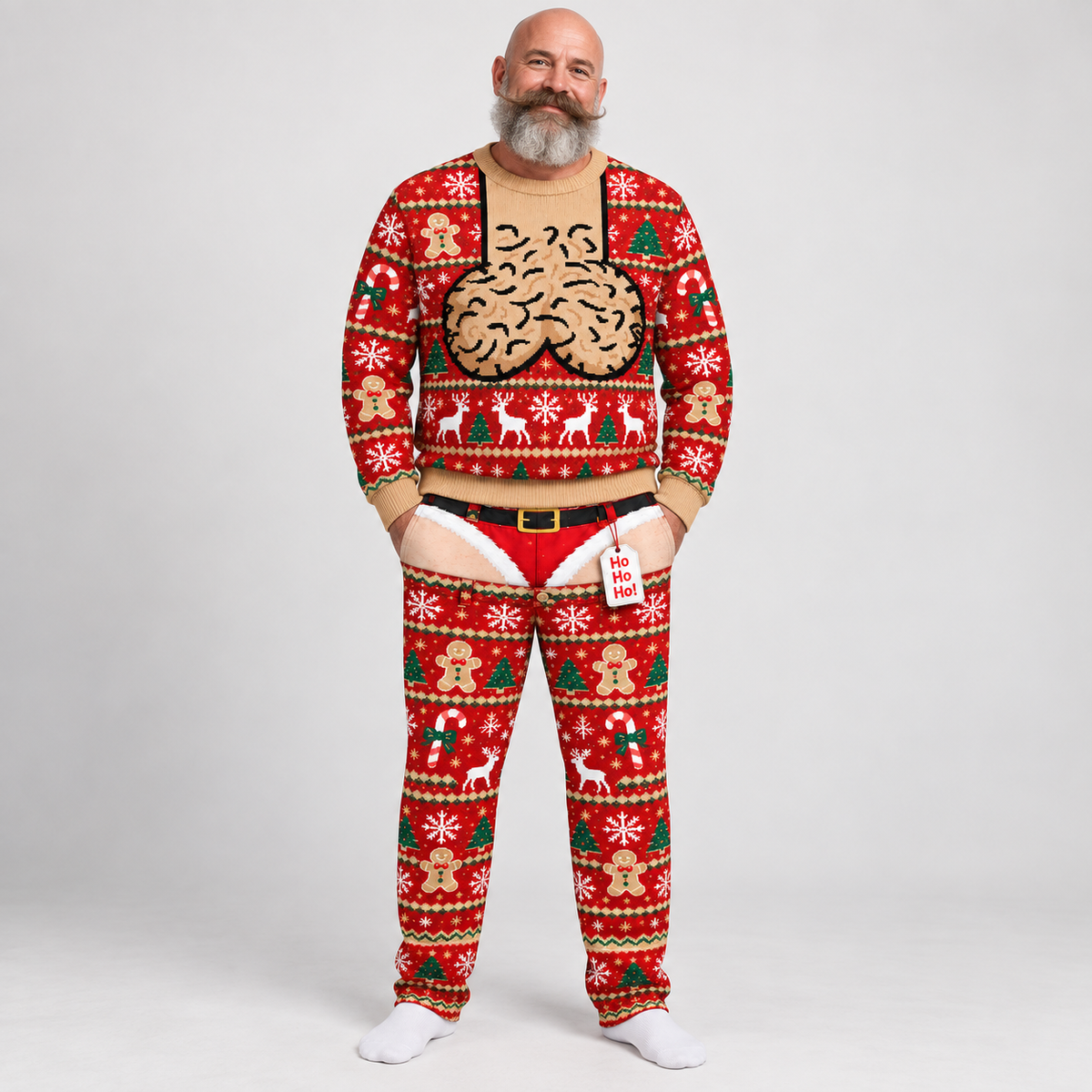 Funny Christmas Sweater & Pants Set, Festive Holiday Novelty Outfit, Gingerbread Reindeer Winter Set, Ugly Christmas Party Gift
