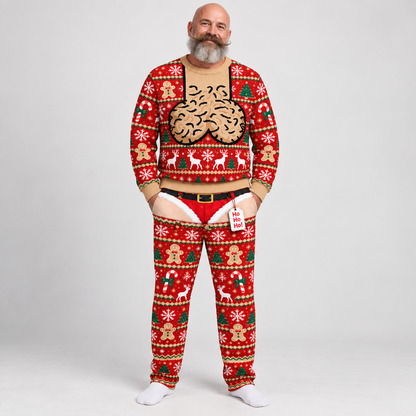 Funny Christmas Sweater & Pants Set, Festive Holiday Novelty Outfit, Gingerbread Reindeer Winter Set, Ugly Christmas Party Gift