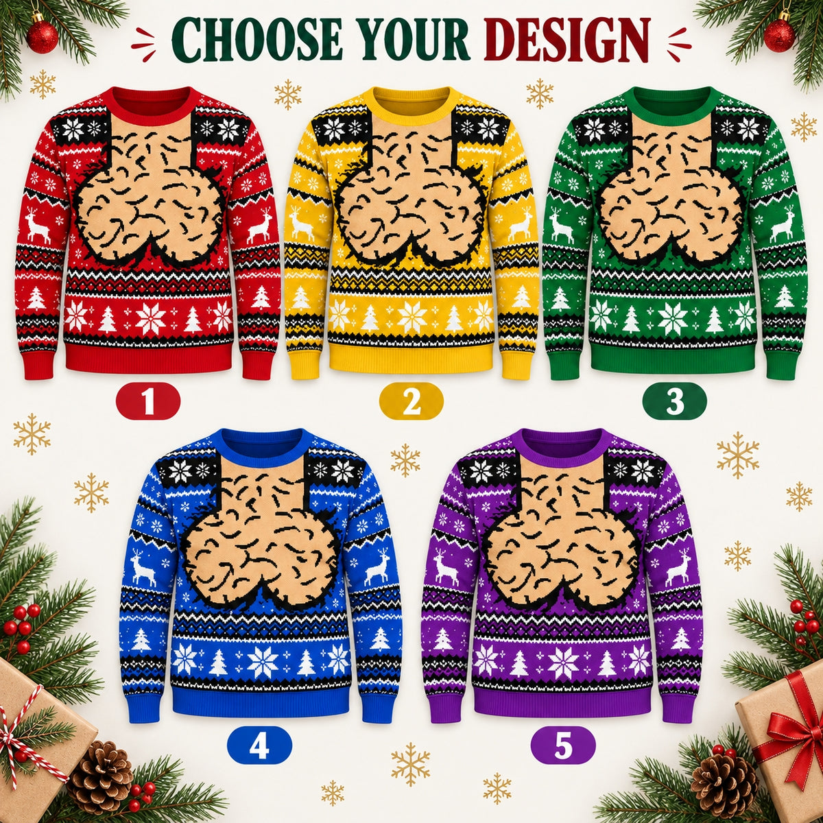 Funny Adult Christmas Sweater, Novelty Graphic All-Over Print Ugly Holiday Sweater, Red Black Festive Party Pullover