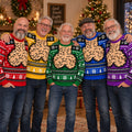 Funny Adult Christmas Sweater, Novelty Graphic All-Over Print Ugly Holiday Sweater, Red Black Festive Party Pullover
