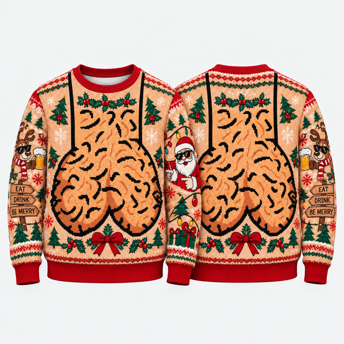 Christmas Novelty Outfit Set, Funny Holiday Sweater and Pants, Festive Gingerbread Winter Wear, Ugly Christmas Party Outfit