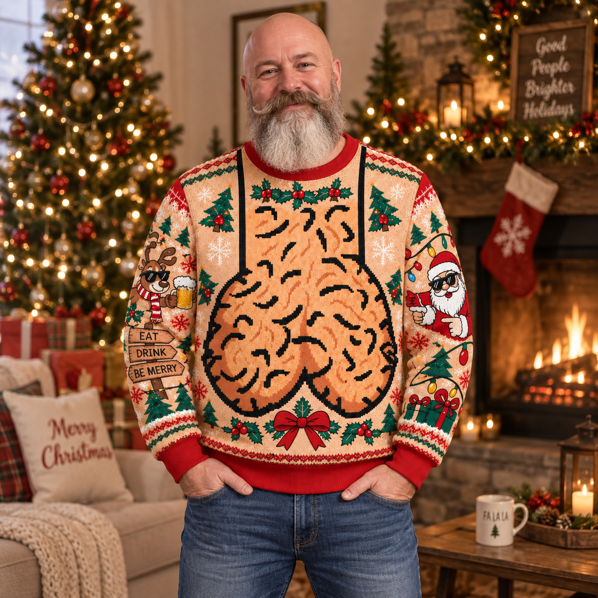 Christmas Novelty Outfit Set, Funny Holiday Sweater and Pants, Festive Gingerbread Winter Wear, Ugly Christmas Party Outfit