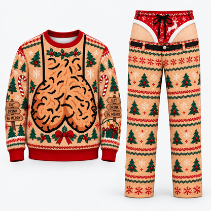 Christmas Novelty Outfit Set, Funny Holiday Sweater and Pants, Festive Gingerbread Winter Wear, Ugly Christmas Party Outfit