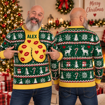 Personalized Funny Christmas Sweater, Custom Name Ugly Holiday Sweater, Festive All-Over Print Xmas Party Pullover, Gift for Him
