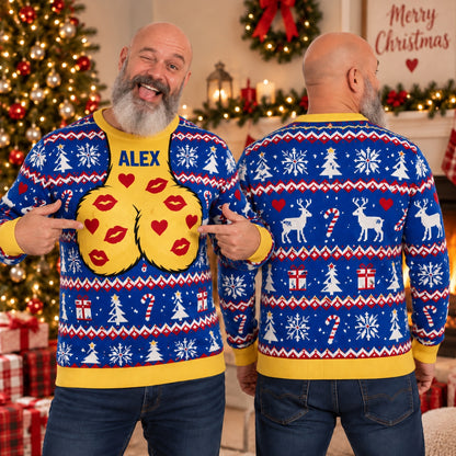 Personalized Funny Christmas Sweater, Custom Name Ugly Holiday Sweater, Festive All-Over Print Xmas Party Pullover, Gift for Him