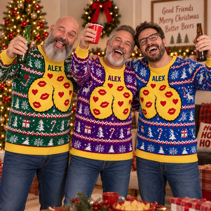 Personalized Funny Christmas Sweater, Custom Name Ugly Holiday Sweater, Festive All-Over Print Xmas Party Pullover, Gift for Him