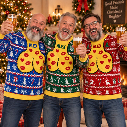 Personalized Funny Christmas Sweater, Custom Name Ugly Holiday Sweater, Festive All-Over Print Xmas Party Pullover, Gift for Him