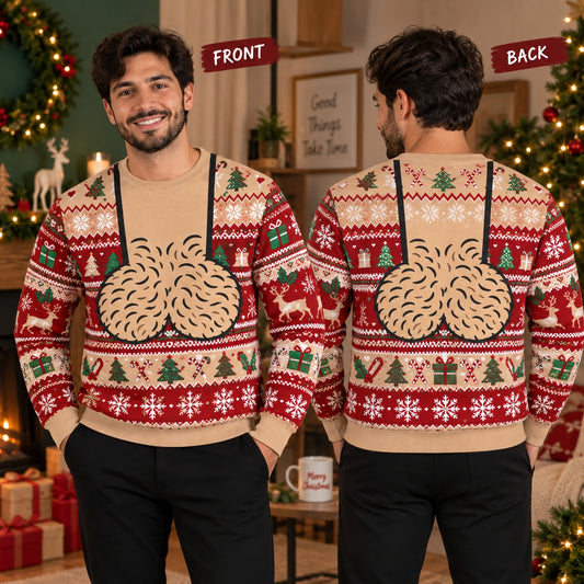 Men’s Funny Christmas Sweater, Novelty Holiday Graphic Pullover, Green Festive All-Over Print Ugly Sweater, Christmas Party Gift