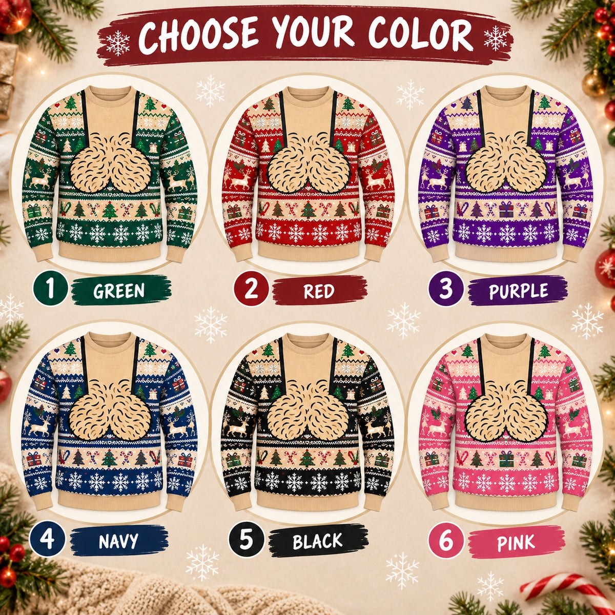 Men’s Funny Christmas Sweater, Novelty Holiday Graphic Pullover, Green Festive All-Over Print Ugly Sweater, Christmas Party Gift