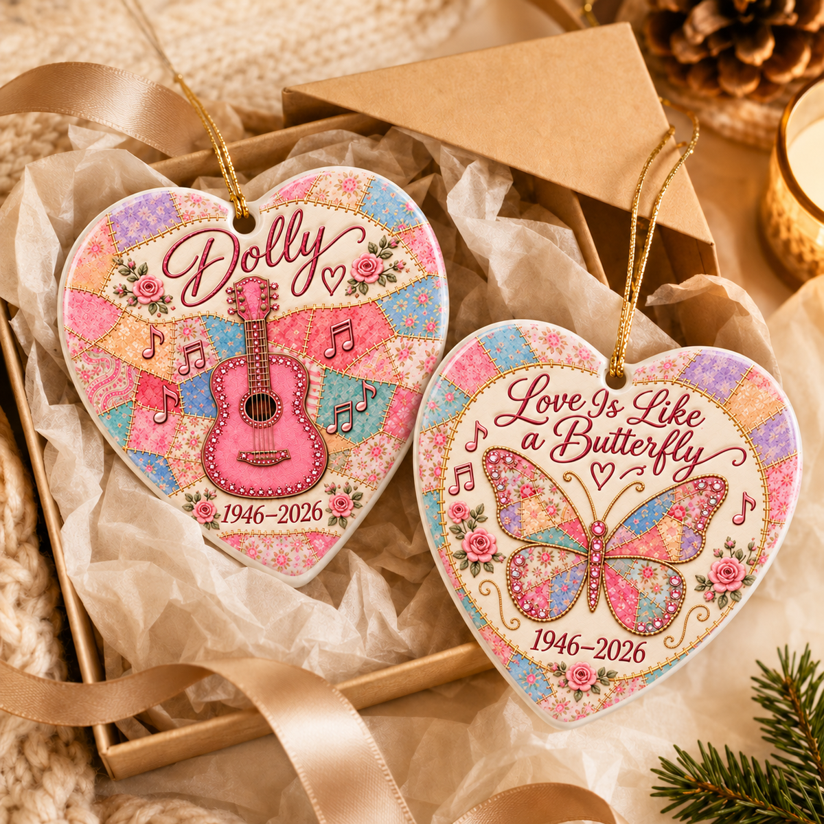 Country Music Fan Ceramic Ornaments - Coats of many Colors Song Fan - Christmas Ornament - Christmas Home Decor