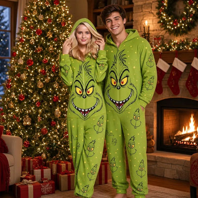 Green Christmas Pajamas – Jumpsuit Onesie, Holiday One Piece Sleepwear, Family Matching Christmas Pajamas, Funny Xmas Gift