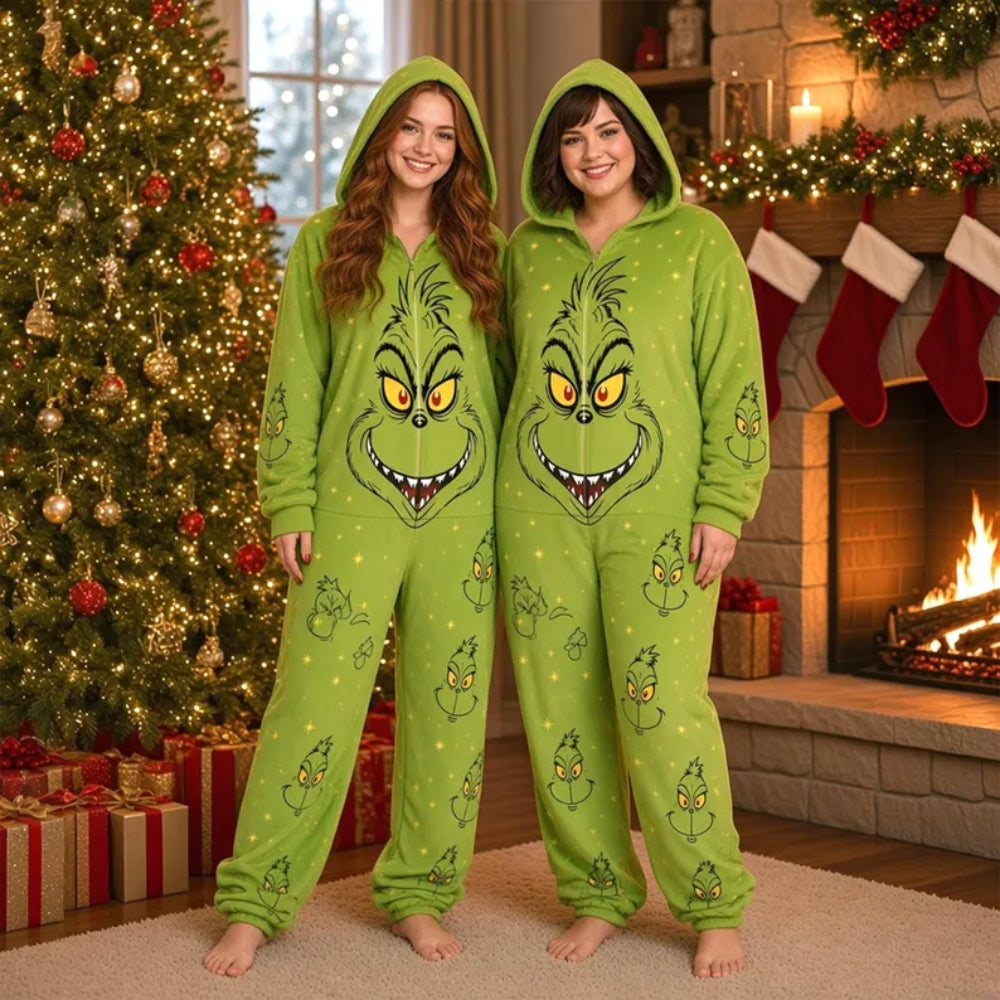 Green Christmas Pajamas – Jumpsuit Onesie, Holiday One Piece Sleepwear, Family Matching Christmas Pajamas, Funny Xmas Gift