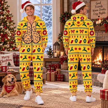 Funny Christmas Jumpsuit for Men – Ugly Christmas Pajamas, Holiday Party Outfit, Matching Xmas Onesie, Funny Christmas Gift