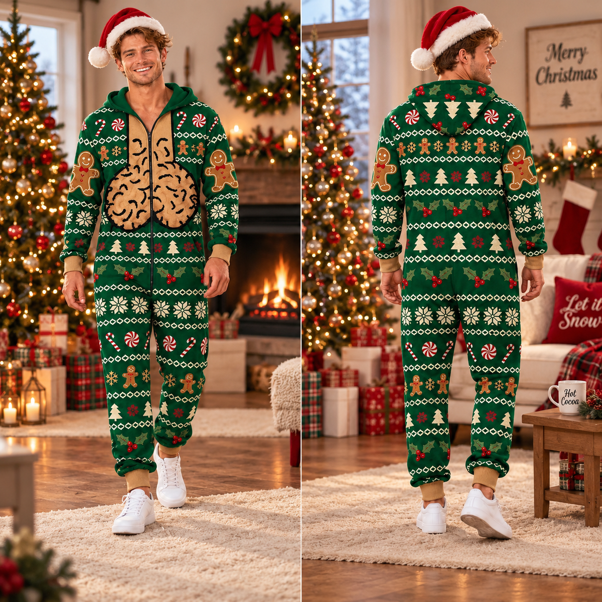 Funny Christmas Jumpsuit for Men – Ugly Christmas Pajamas, Holiday Party Outfit, Matching Xmas Onesie, Funny Christmas Gift