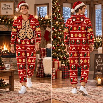 Funny Christmas Jumpsuit for Men – Ugly Christmas Pajamas, Holiday Party Outfit, Matching Xmas Onesie, Funny Christmas Gift