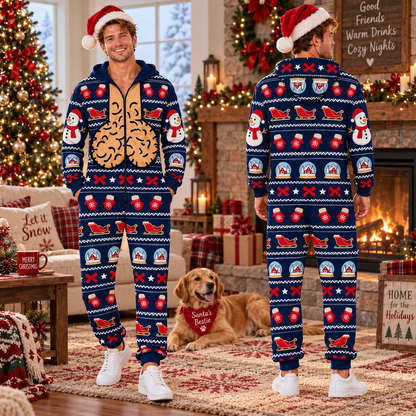 Funny Christmas Jumpsuit for Men – Ugly Christmas Pajamas, Holiday Party Outfit, Matching Xmas Onesie, Funny Christmas Gift