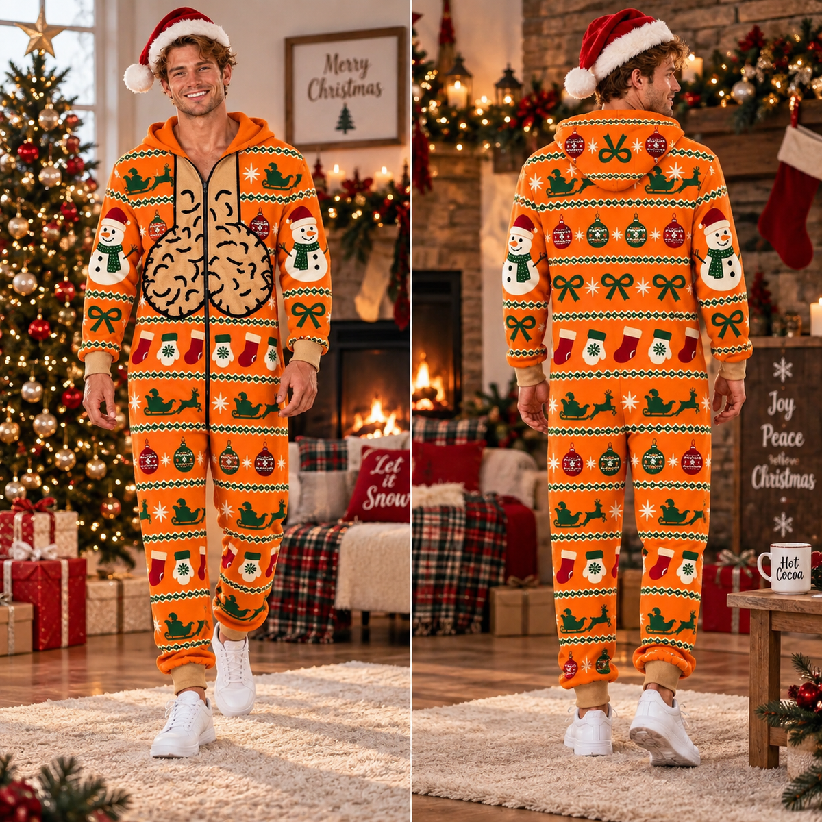 Funny Christmas Jumpsuit for Men – Ugly Christmas Pajamas, Holiday Party Outfit, Matching Xmas Onesie, Funny Christmas Gift