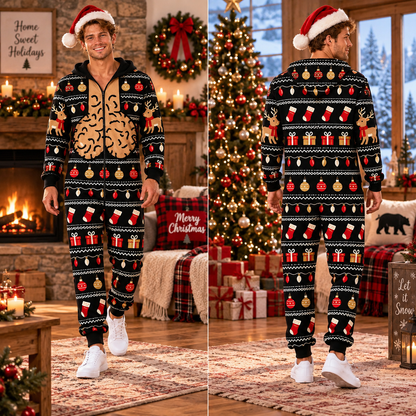 Funny Christmas Jumpsuit for Men – Ugly Christmas Pajamas, Holiday Party Outfit, Matching Xmas Onesie, Funny Christmas Gift