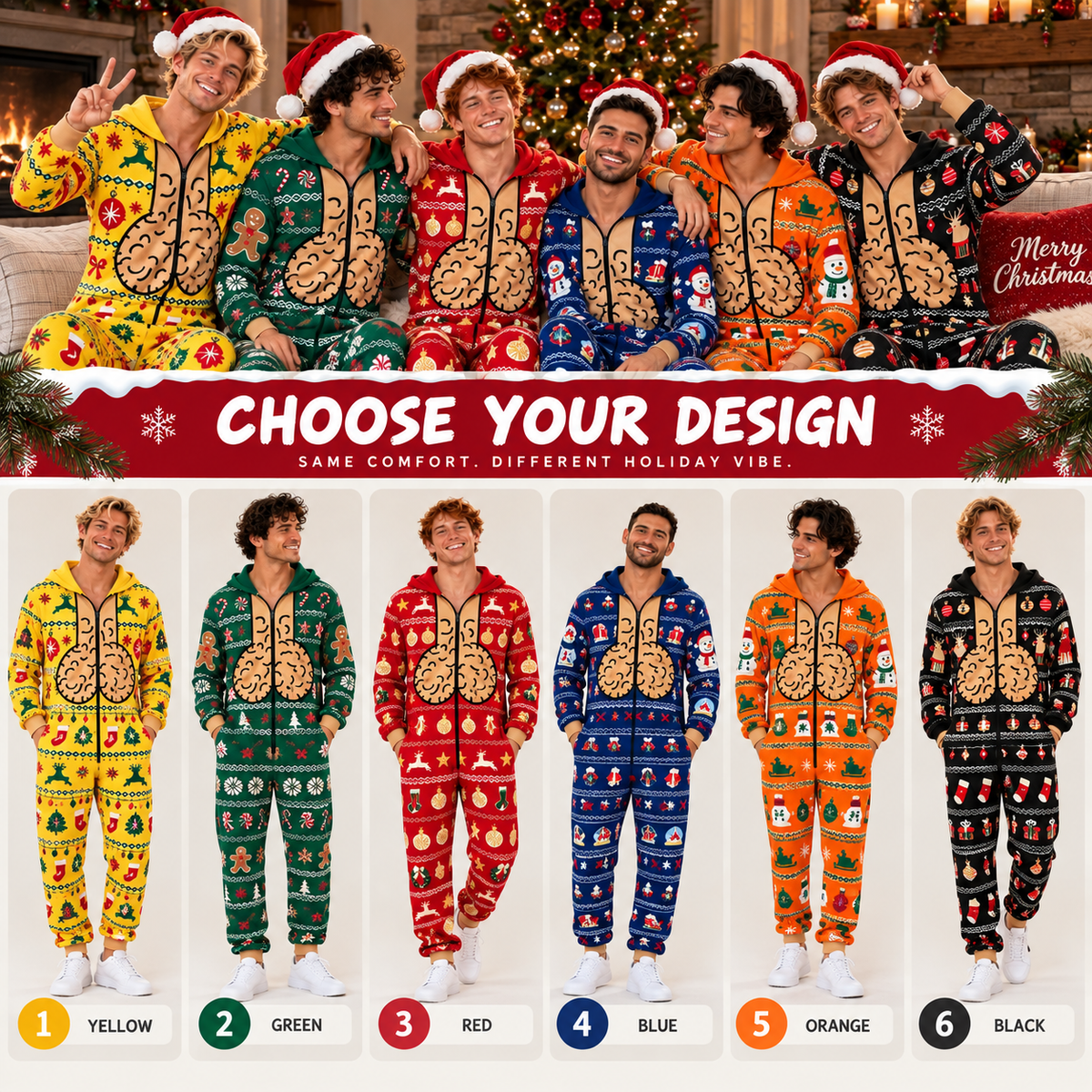 Funny Christmas Jumpsuit for Men – Ugly Christmas Pajamas, Holiday Party Outfit, Matching Xmas Onesie, Funny Christmas Gift