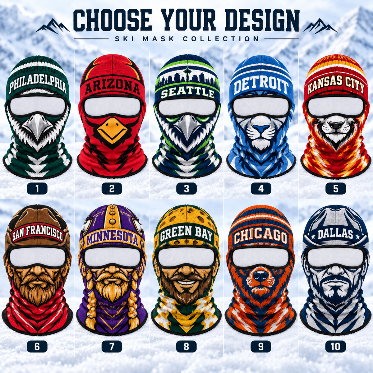 American Football Ski Mask, Winter Balaclava Face Cover, Sports Fan Snow Mask, Skiing Accessories, Men Sports Skiing Gear