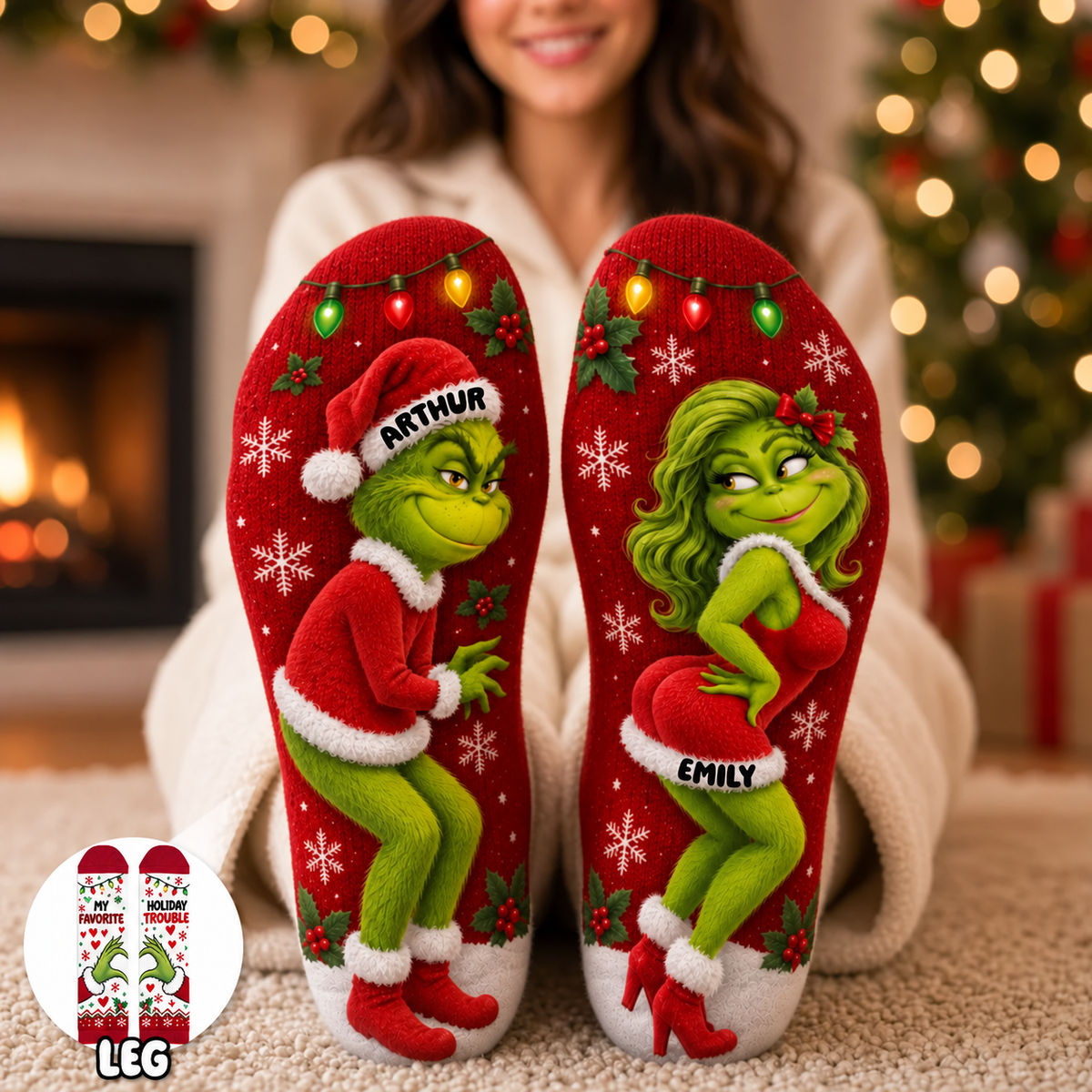 Cheeky Christmas Couple Middle Tube Socks - Personalized Gifts For Couple