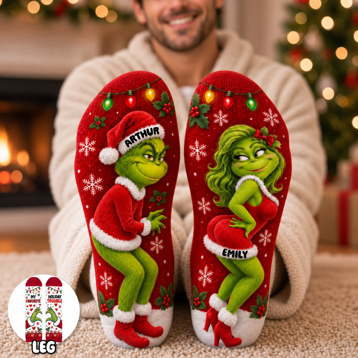 Cheeky Christmas Couple Middle Tube Socks - Personalized Gifts For Couple