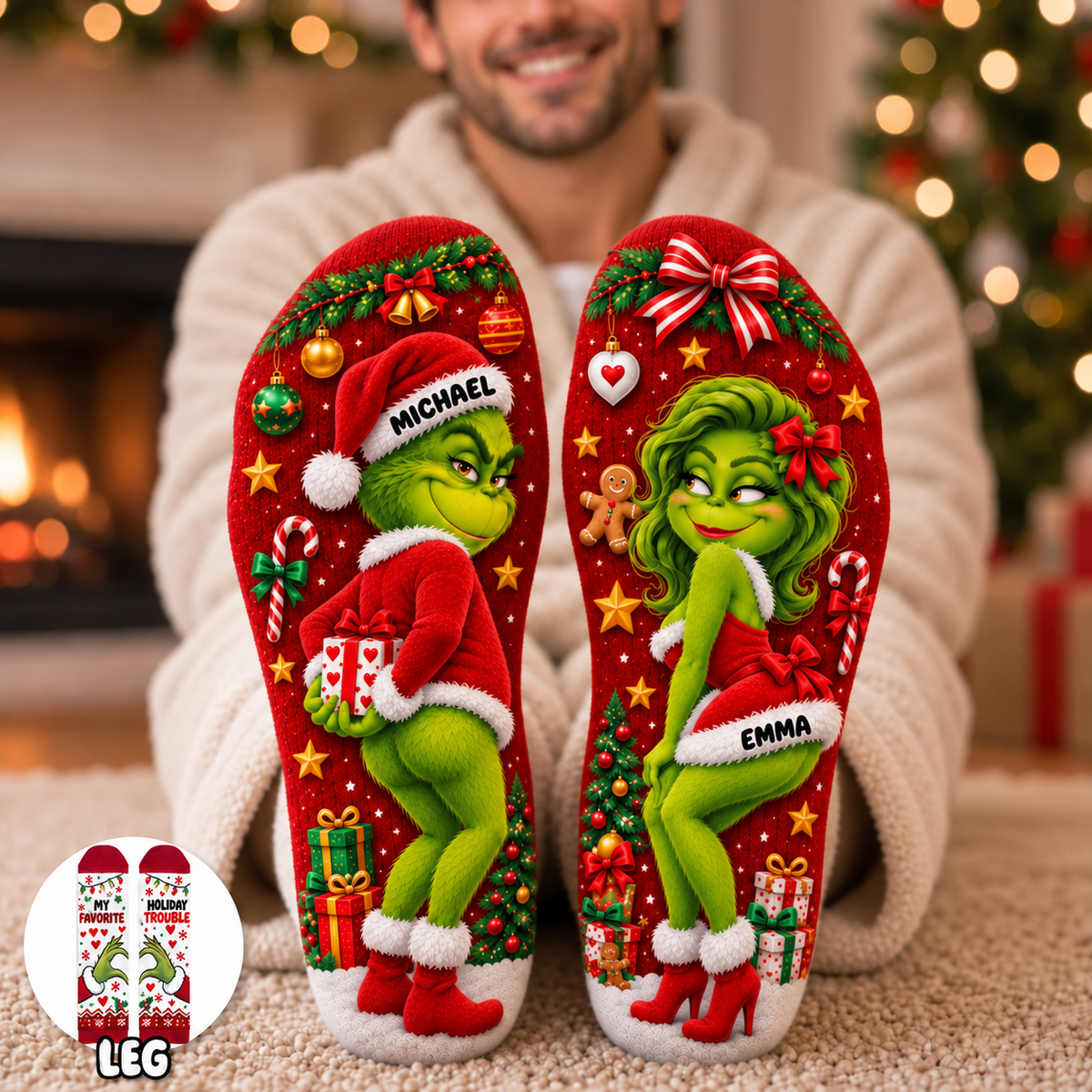 Cheeky Christmas Couple Middle Tube Socks - Personalized Gifts For Couple