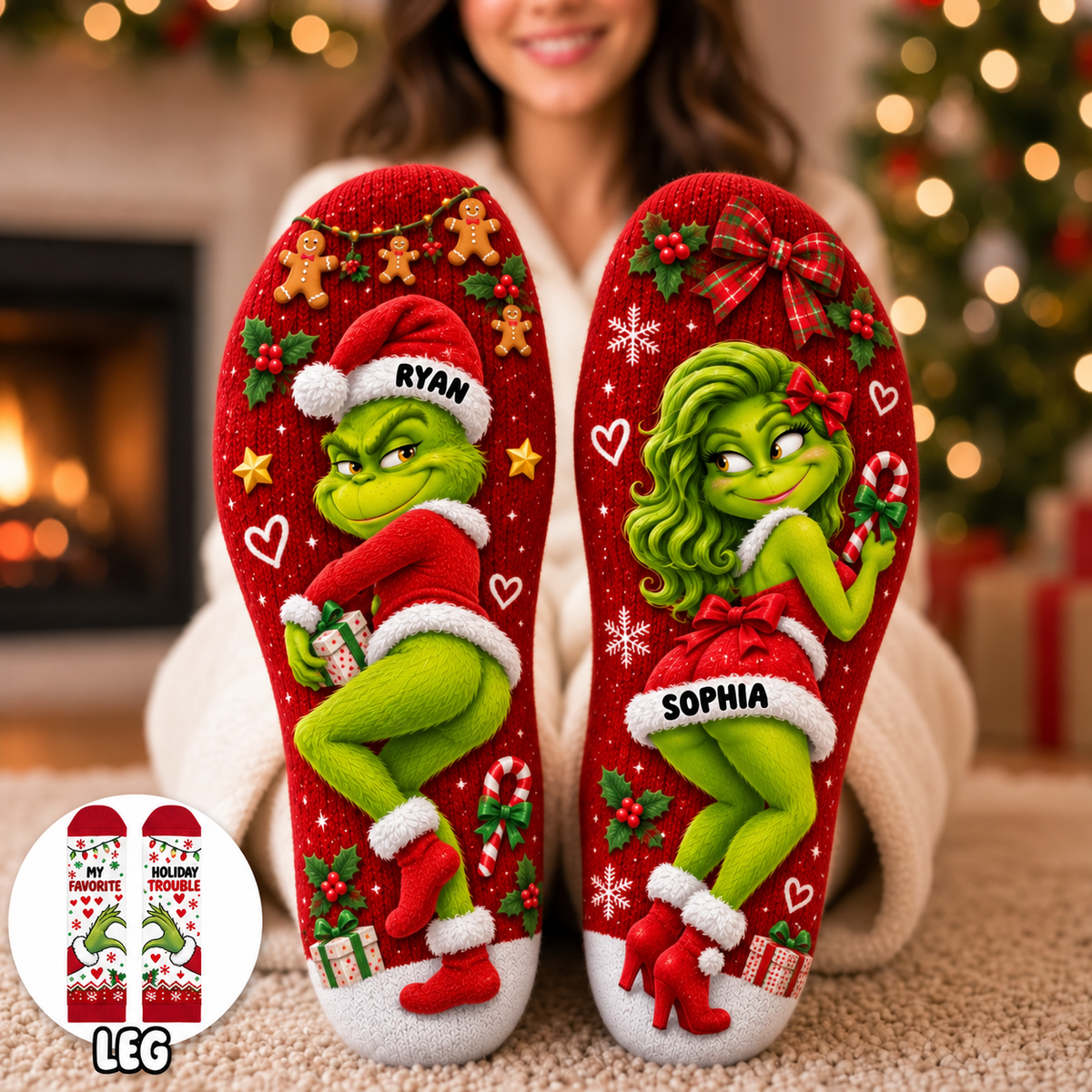 Cheeky Christmas Couple Middle Tube Socks - Personalized Gifts For Couple