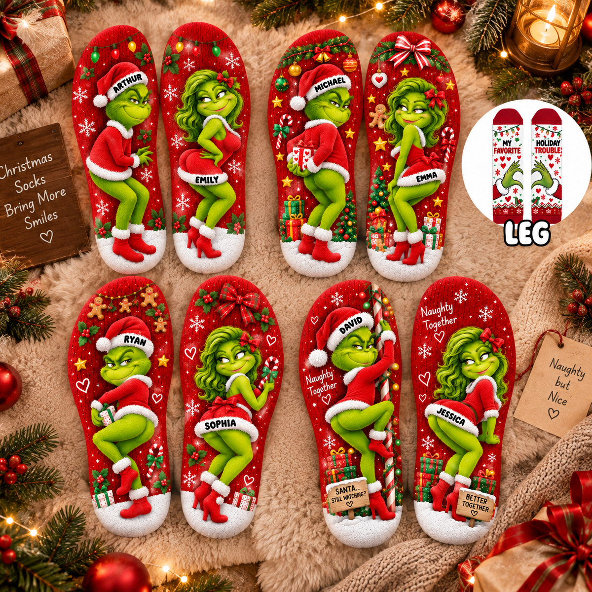 Cheeky Christmas Couple Middle Tube Socks - Personalized Gifts For Couple
