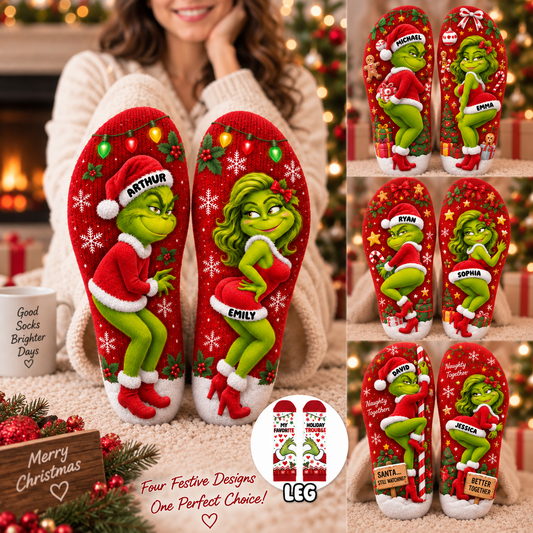 Cheeky Christmas Couple Middle Tube Socks - Personalized Gifts For Couple