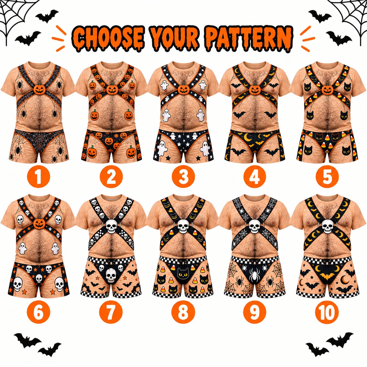 Funny Halloween Fake Body Costume Full Set - Tee & Shorts