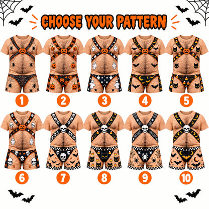 Funny Halloween Fake Body Costume Full Set - Tee & Shorts