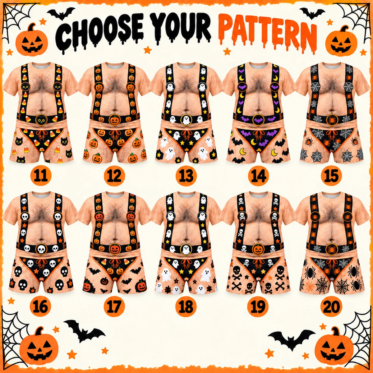Funny Halloween Fake Body Costume Full Set - Tee & Shorts
