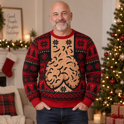 Funny Christmas Novelty Knit Sweater, Festive Holiday Pattern Pullover, Retro Winter Party Sweater, Christmas Gift for Adults