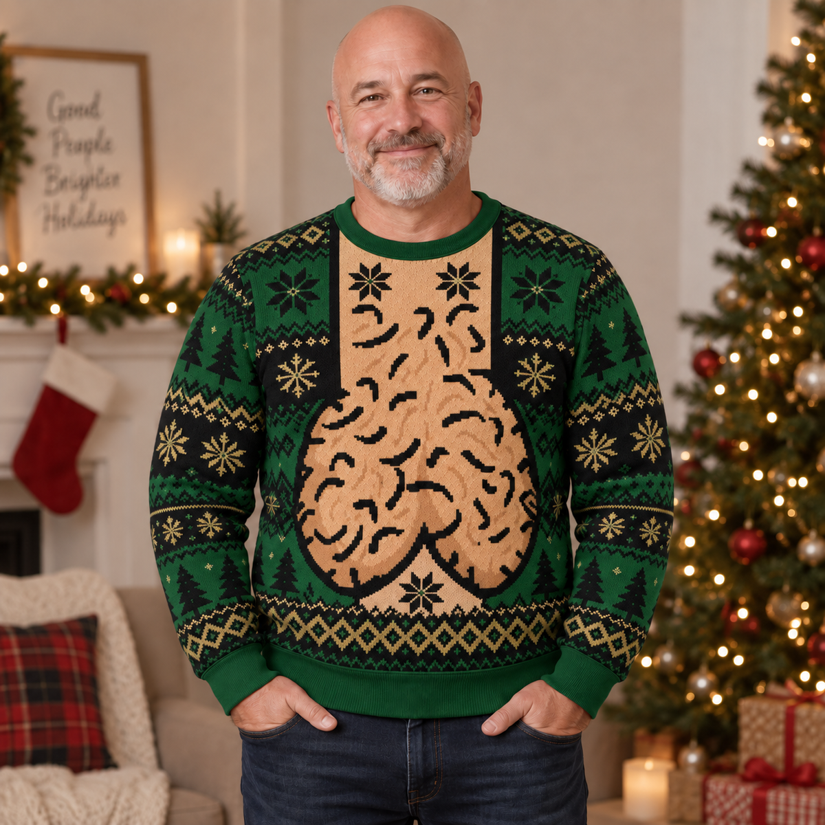 Funny Christmas Novelty Knit Sweater, Festive Holiday Pattern Pullover, Retro Winter Party Sweater, Christmas Gift for Adults