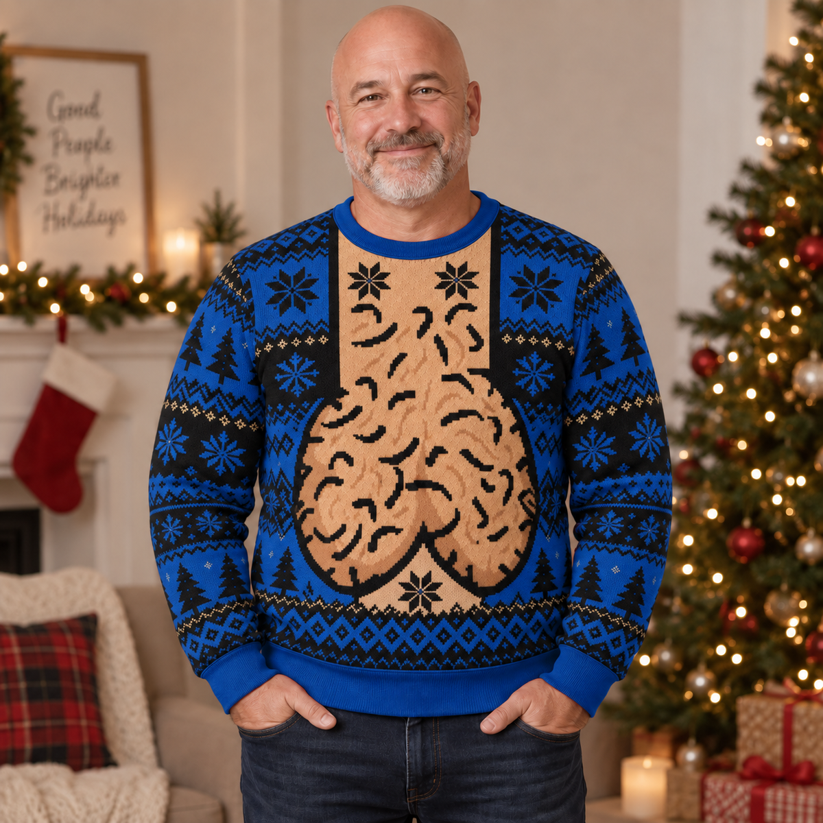 Funny Christmas Novelty Knit Sweater, Festive Holiday Pattern Pullover, Retro Winter Party Sweater, Christmas Gift for Adults