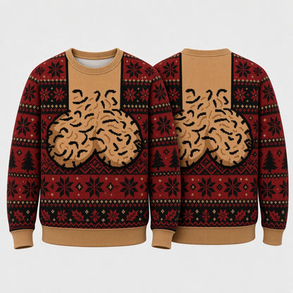 Festive Christmas Knit Sweater, Abstract Novelty Holiday Pullover, Retro Winter Party Top, Funny Christmas Gift