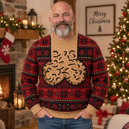 Festive Christmas Knit Sweater, Abstract Novelty Holiday Pullover, Retro Winter Party Top, Funny Christmas Gift