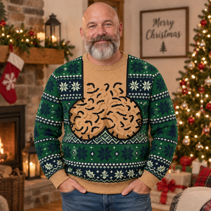 Festive Christmas Knit Sweater, Abstract Novelty Holiday Pullover, Retro Winter Party Top, Funny Christmas Gift