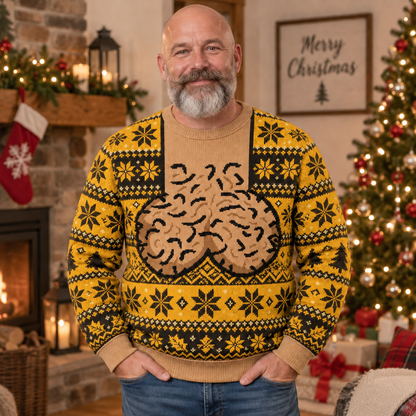 Festive Christmas Knit Sweater, Abstract Novelty Holiday Pullover, Retro Winter Party Top, Funny Christmas Gift