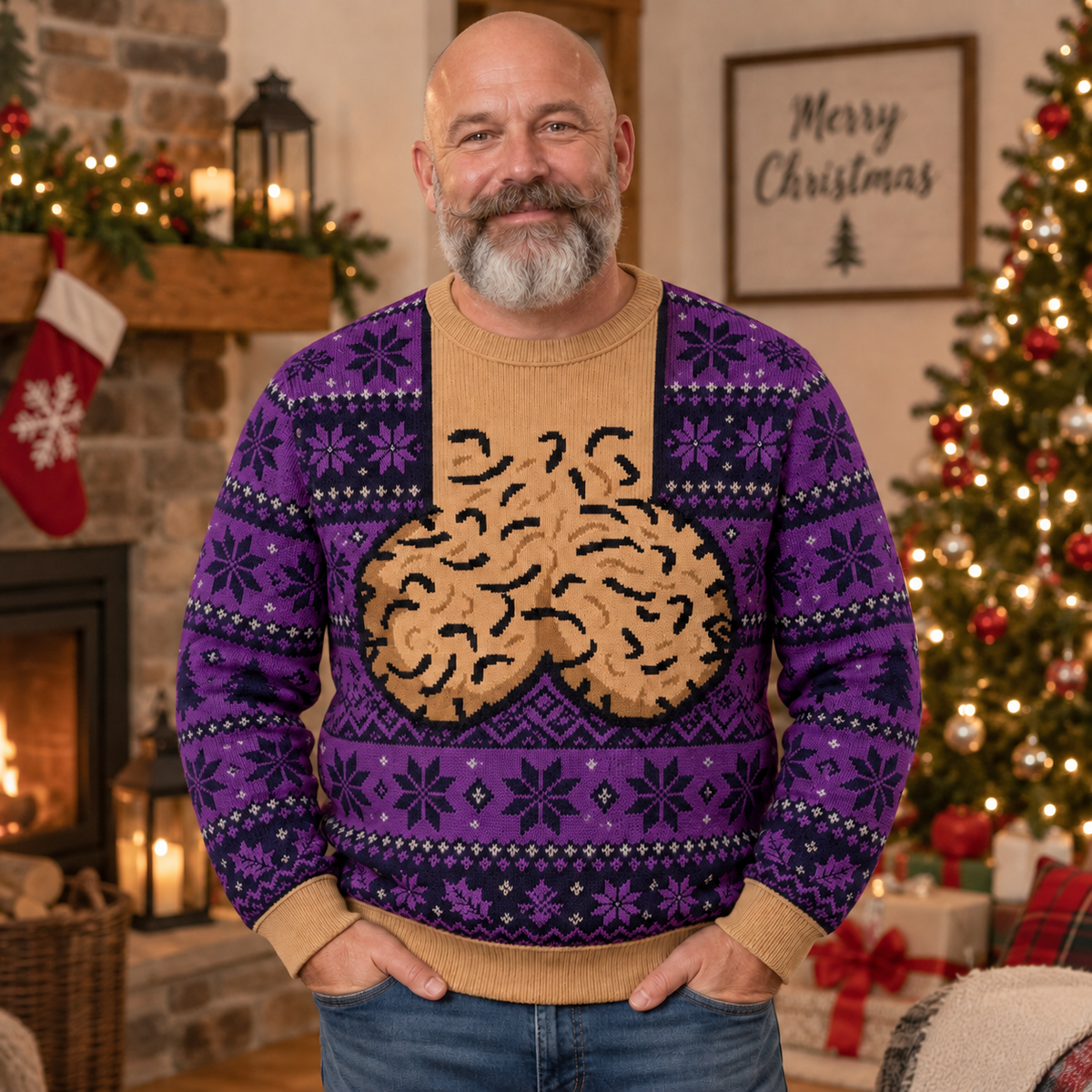 Festive Christmas Knit Sweater, Abstract Novelty Holiday Pullover, Retro Winter Party Top, Funny Christmas Gift