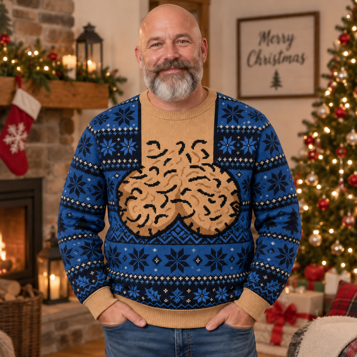 Festive Christmas Knit Sweater, Abstract Novelty Holiday Pullover, Retro Winter Party Top, Funny Christmas Gift