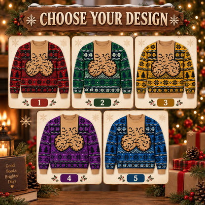 Festive Christmas Knit Sweater, Abstract Novelty Holiday Pullover, Retro Winter Party Top, Funny Christmas Gift