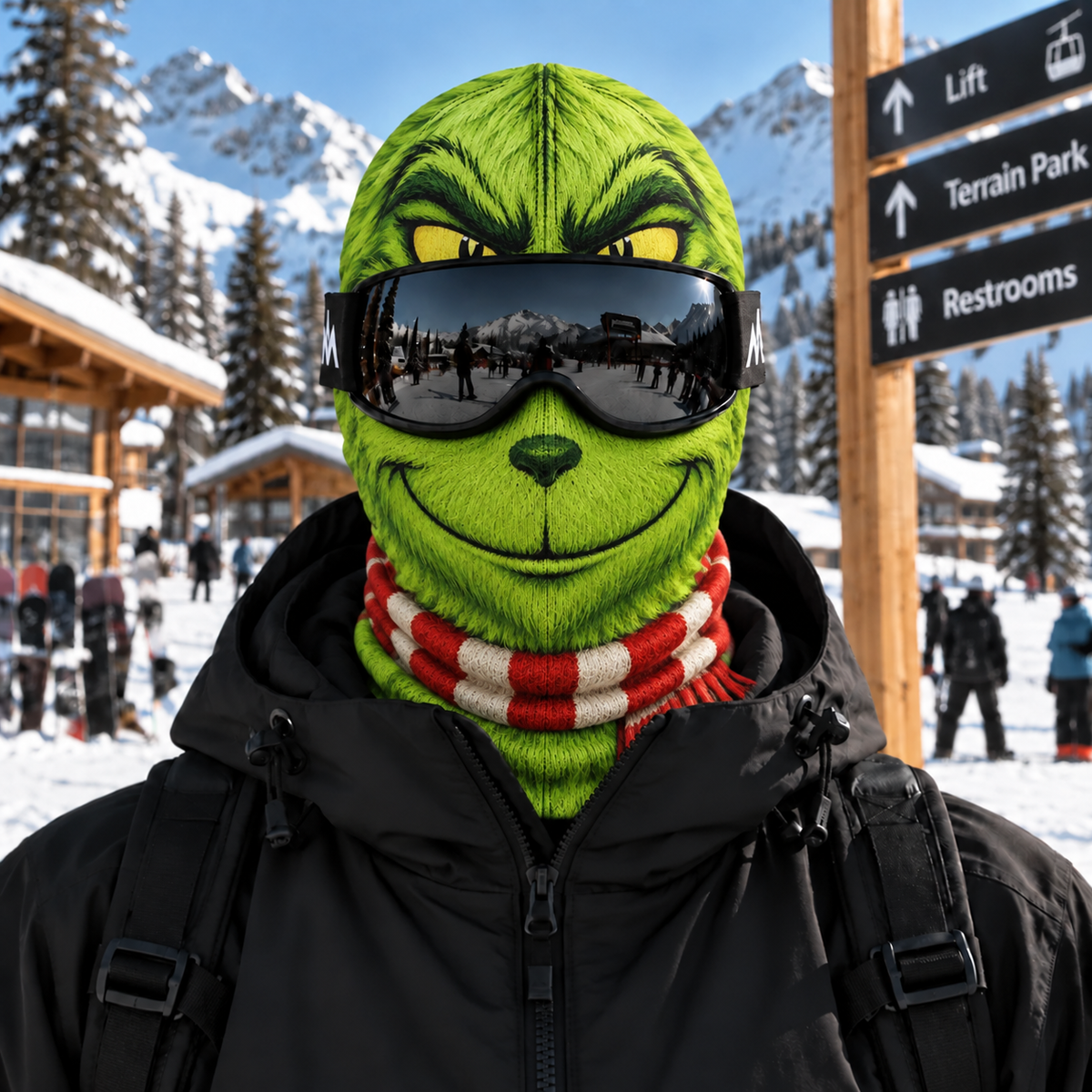 Funny Mr and Mrs Green Monster Ski Mask, Couple Winter Balaclava, Holiday Character Face Cover, Skiing Snowboard Gift