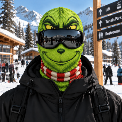 Funny Mr and Mrs Green Monster Ski Mask, Couple Winter Balaclava, Holiday Character Face Cover, Skiing Snowboard Gift