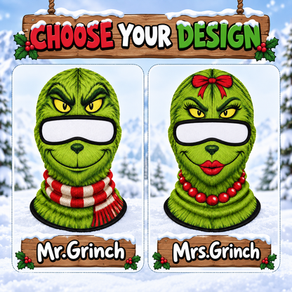 Funny Mr and Mrs Green Monster Ski Mask, Couple Winter Balaclava, Holiday Character Face Cover, Skiing Snowboard Gift
